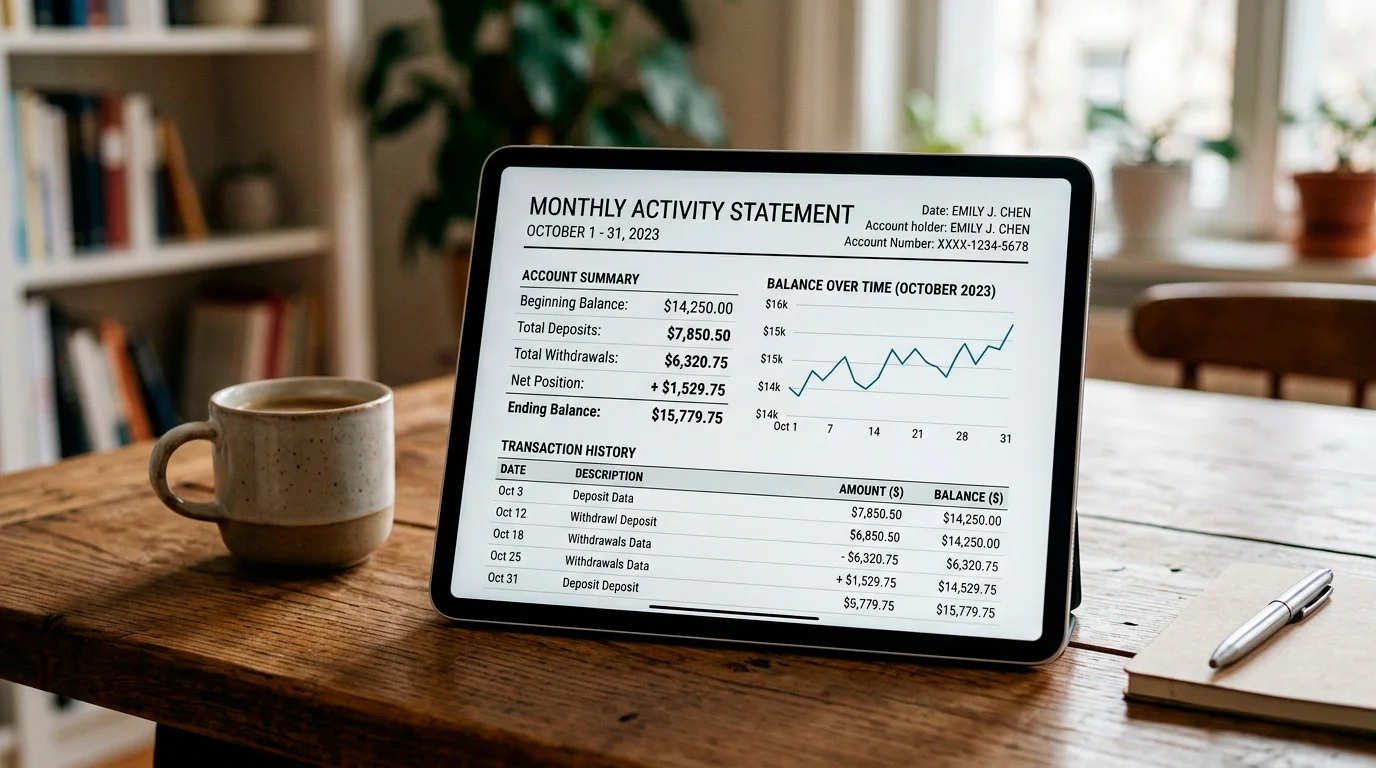 Casino activity statement showing detailed play history and financial summary