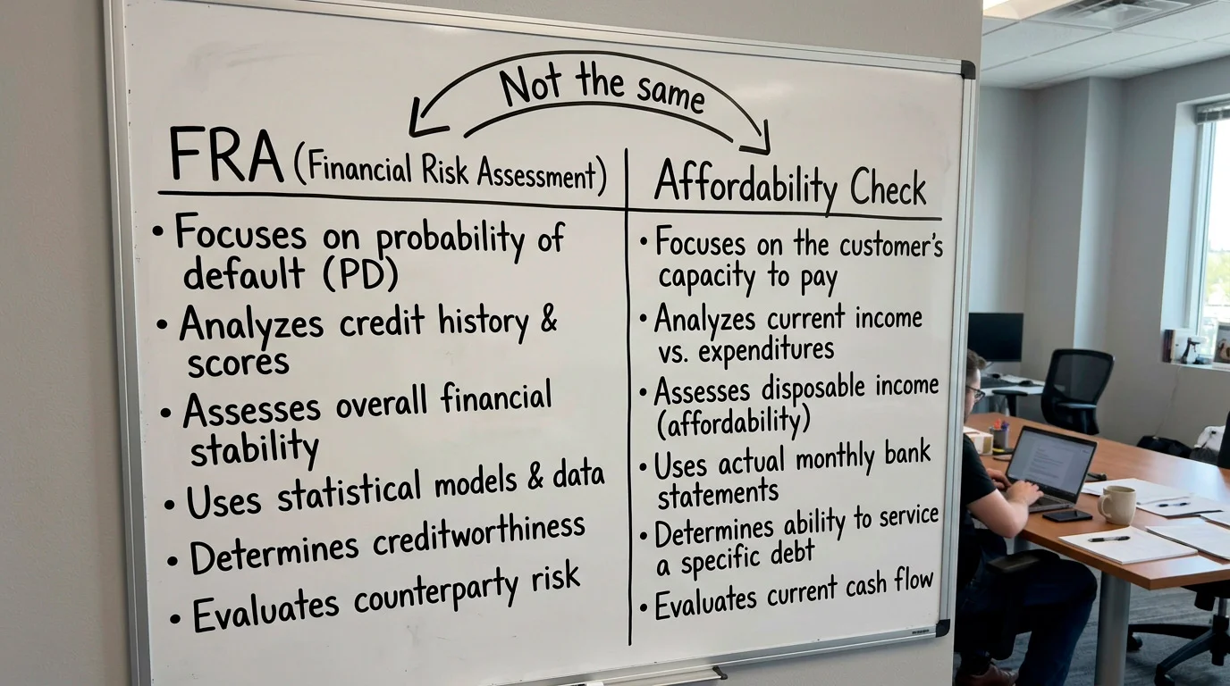 Diagram clarifying the difference between financial risk assessments and affordability checks