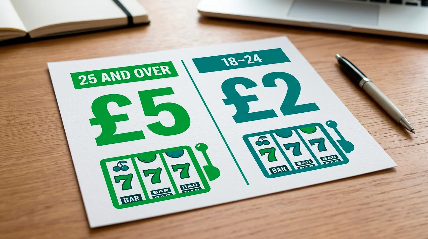 Infographic showing the age-split stake limits: £5 for over-25s and £2 for 18-24