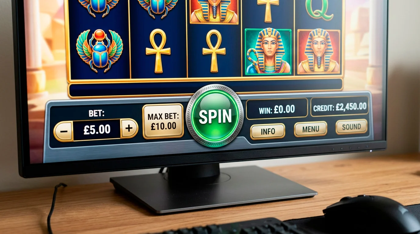Online slot interface showing manual spin button without autoplay option