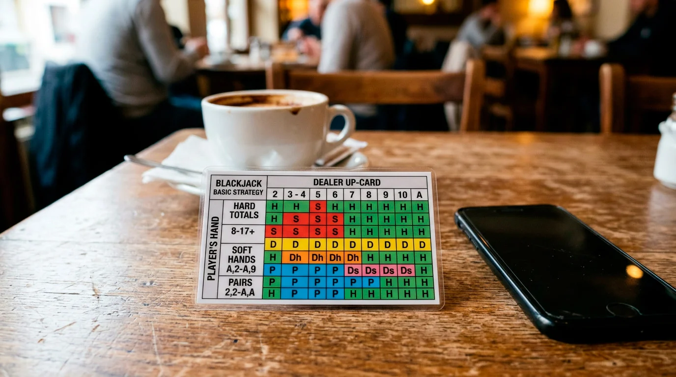 Basic blackjack strategy card used by UK players for optimal decision-making