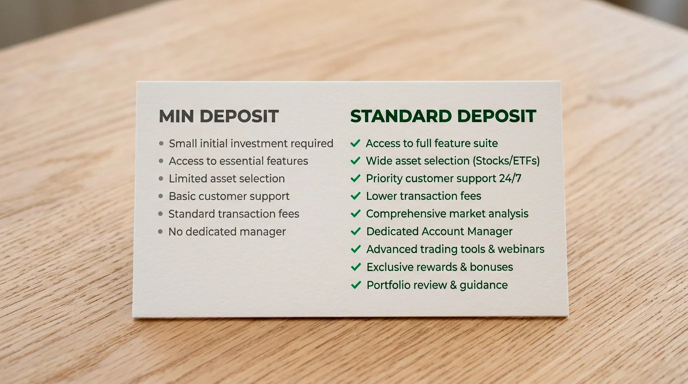Comparison showing bonus eligibility differences between minimum and standard deposits