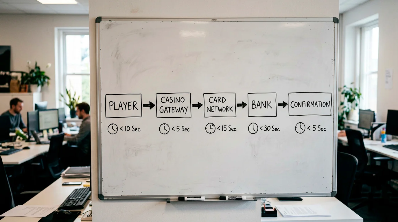 Diagram showing the stages of debit card payment processing at online casinos