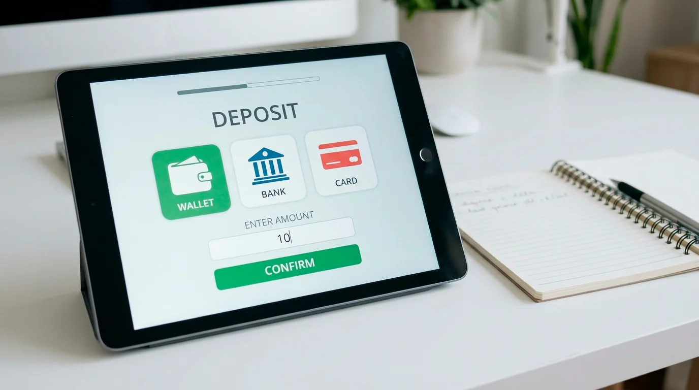 Clean casino deposit interface showing payment method selection for small deposits