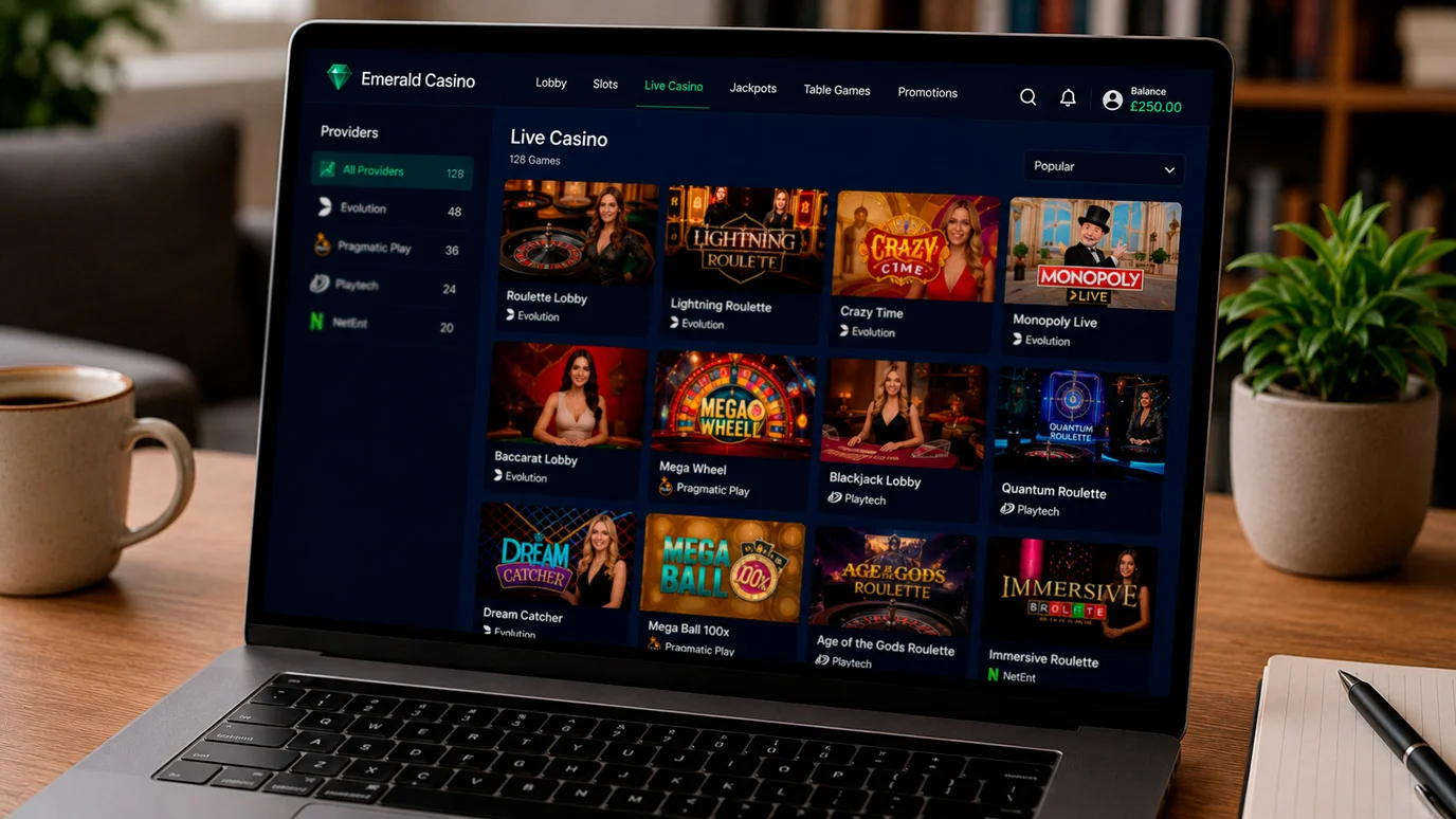 Online casino game lobby showing games organised by software provider