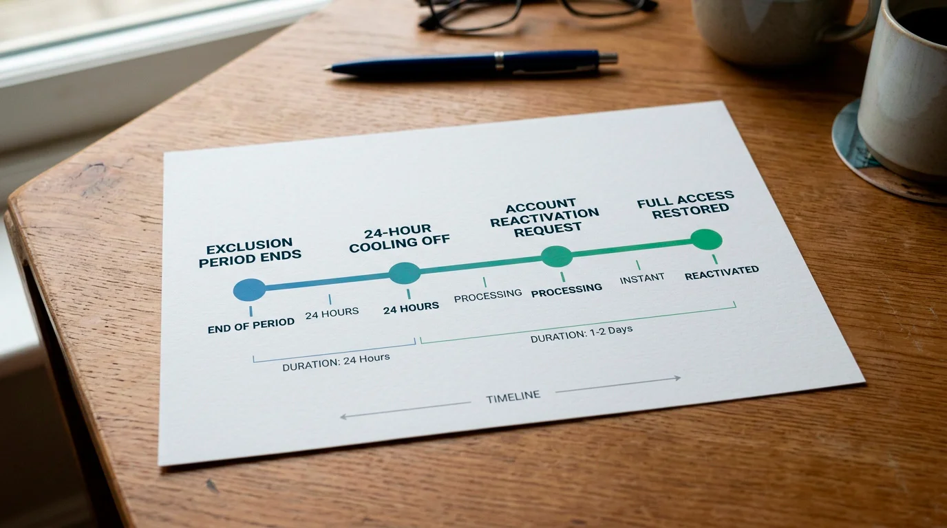 Timeline showing the cooling-off and re-entry process after GAMSTOP exclusion ends