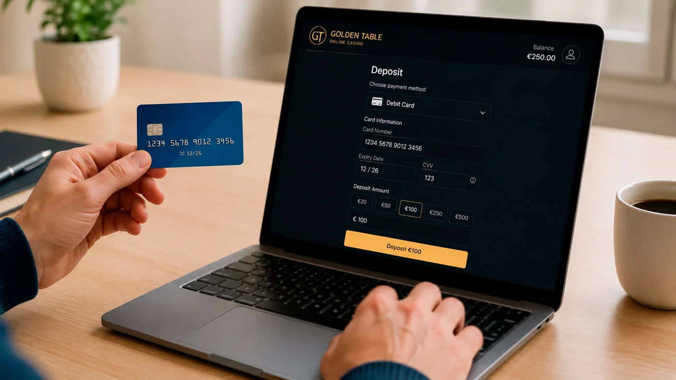 Player entering debit card details on a UK casino deposit page