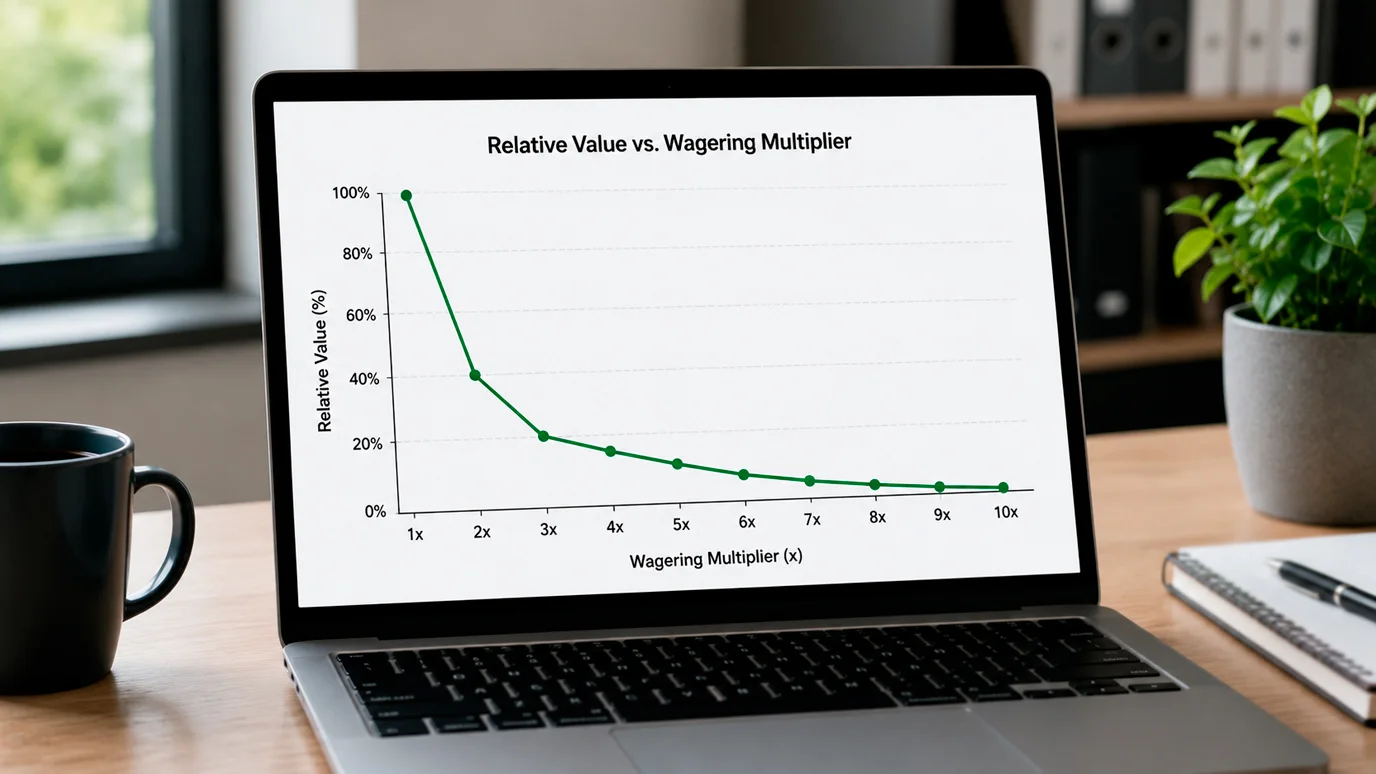 Simple graph comparing effective player value of bonuses under different wagering multipliers