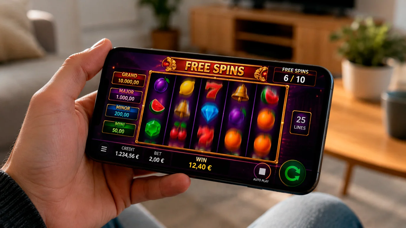 Online slot machine display showing free spins round in progress on a UK casino platform
