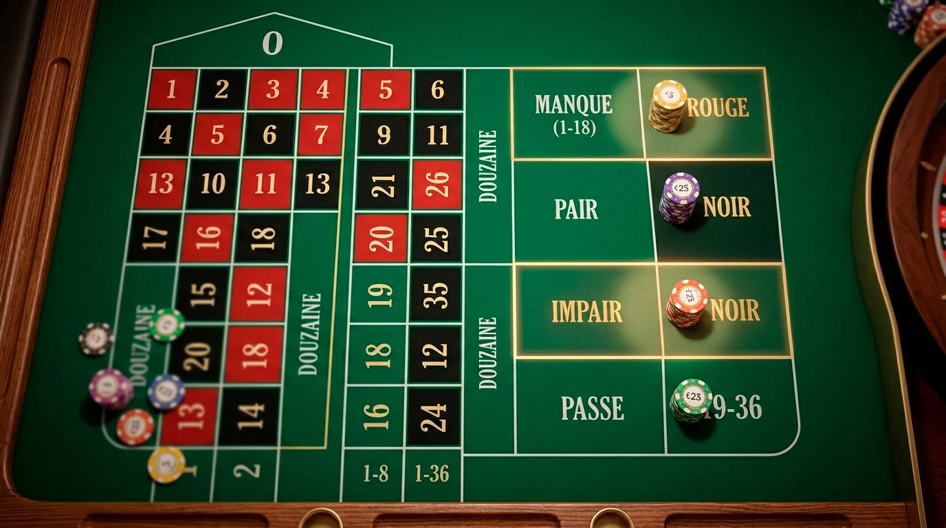 French roulette table layout highlighting the La Partage rule benefit area