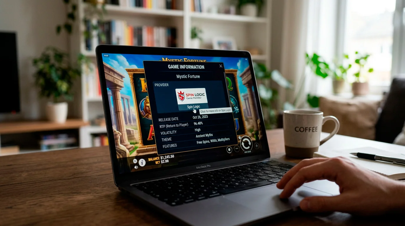 Player checking which software provider powers a specific casino game before playing