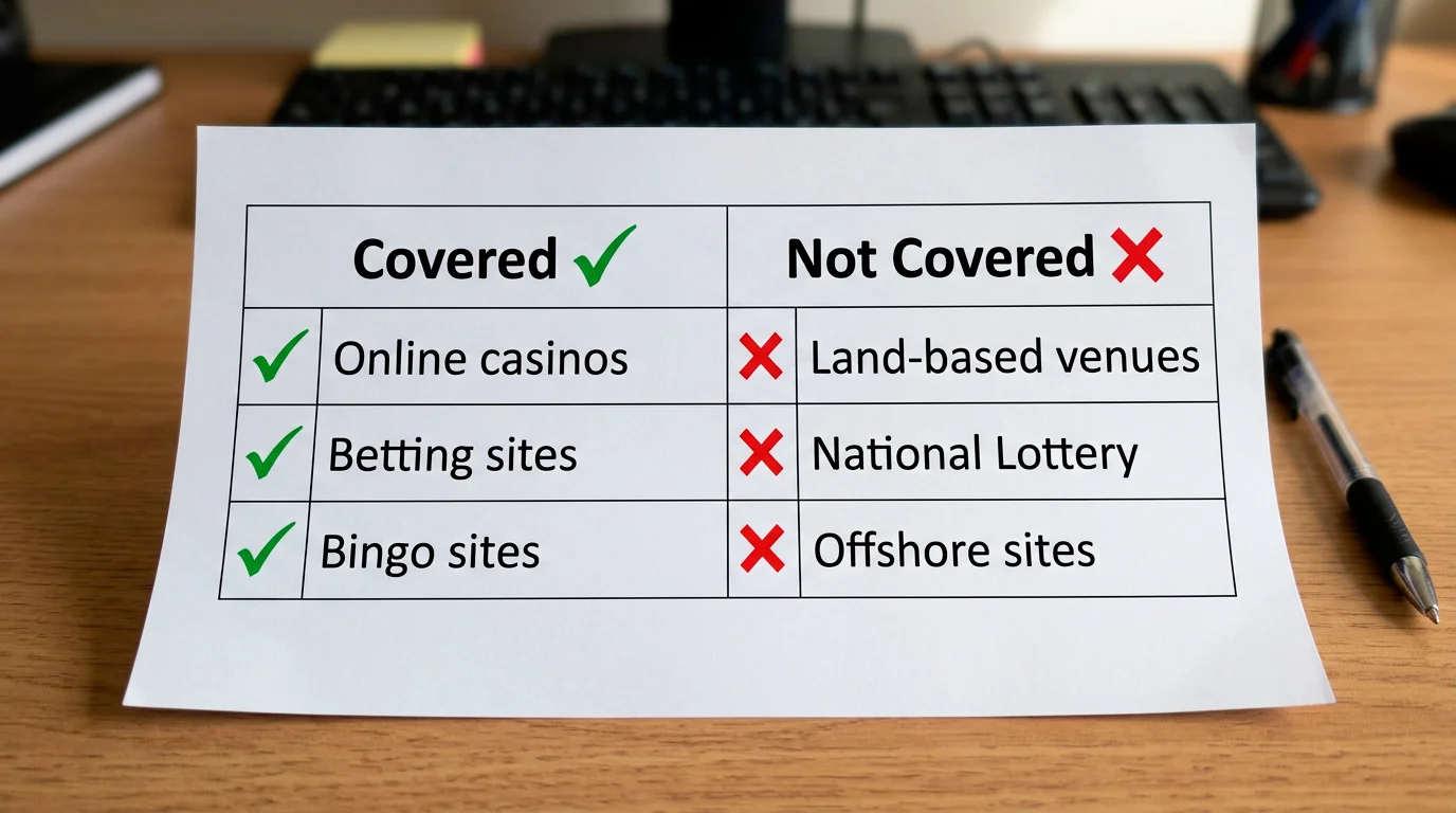 Diagram showing what GAMSTOP self-exclusion does and does not cover