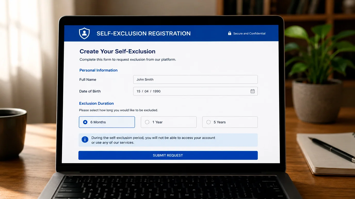 GAMSTOP self-exclusion registration interface showing the sign-up process for UK players