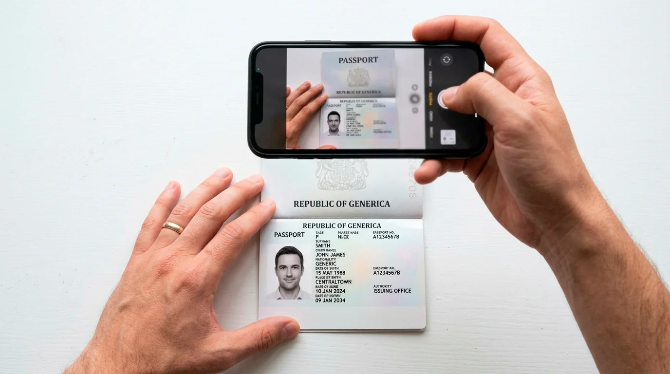 Person photographing an identity document for casino verification submission
