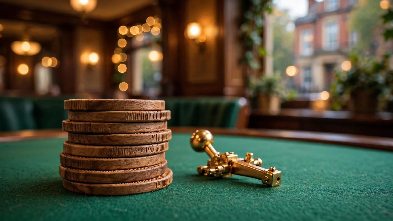 UK online casino bonus scene with phone, tea, coins, and neon 200 sign