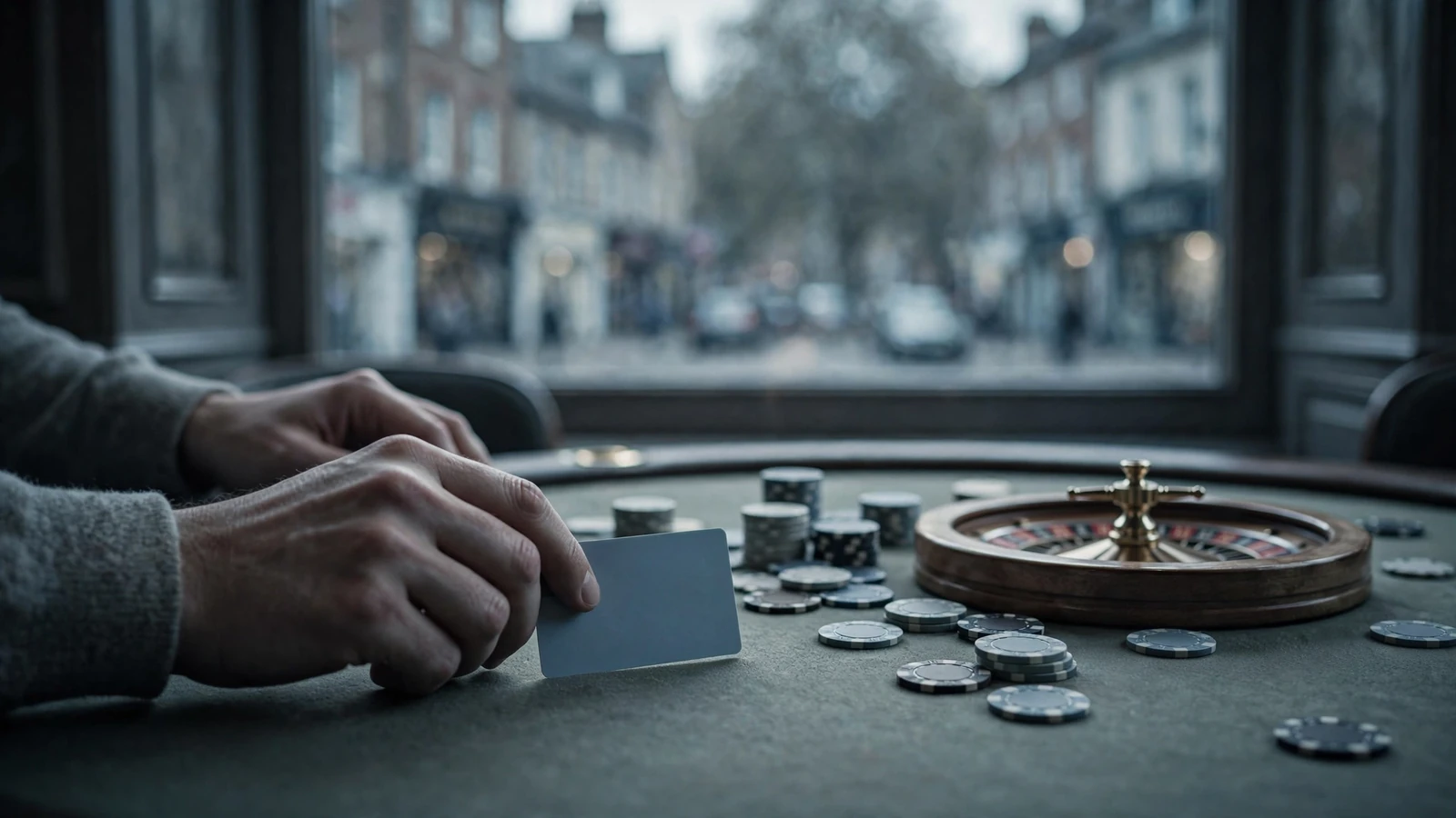Hands pushing a credit card away on a casino table