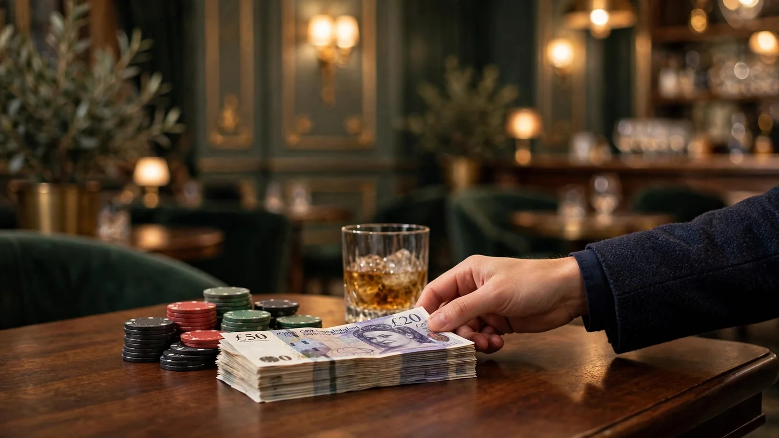 British casino table with pounds and chips suggesting fast payout