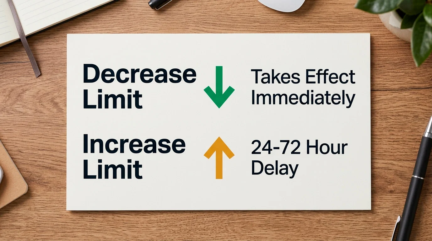 Visual showing the asymmetric adjustment rules for casino deposit limits