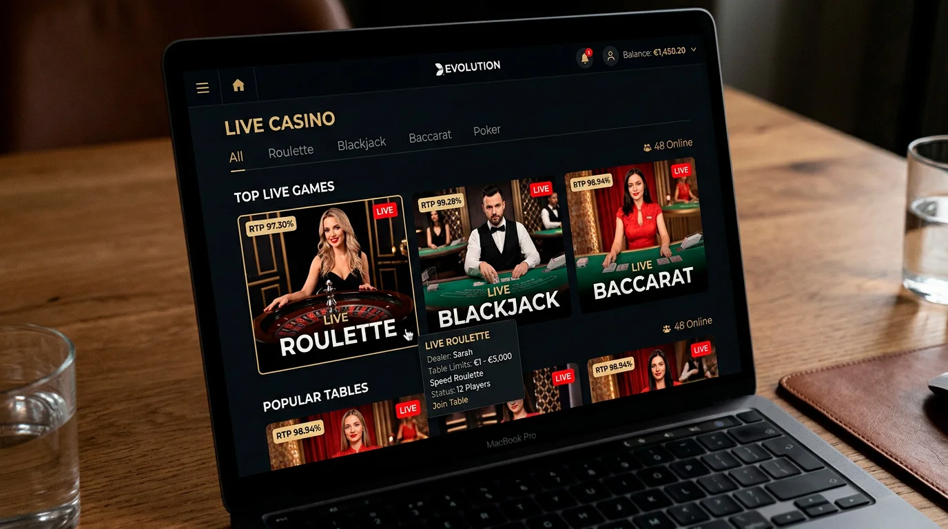 Live dealer casino game showing RTP information available to UK players