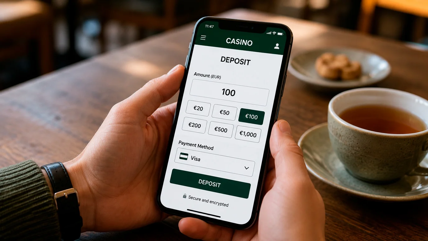 Player using smartphone to make a small deposit at a UK online casino