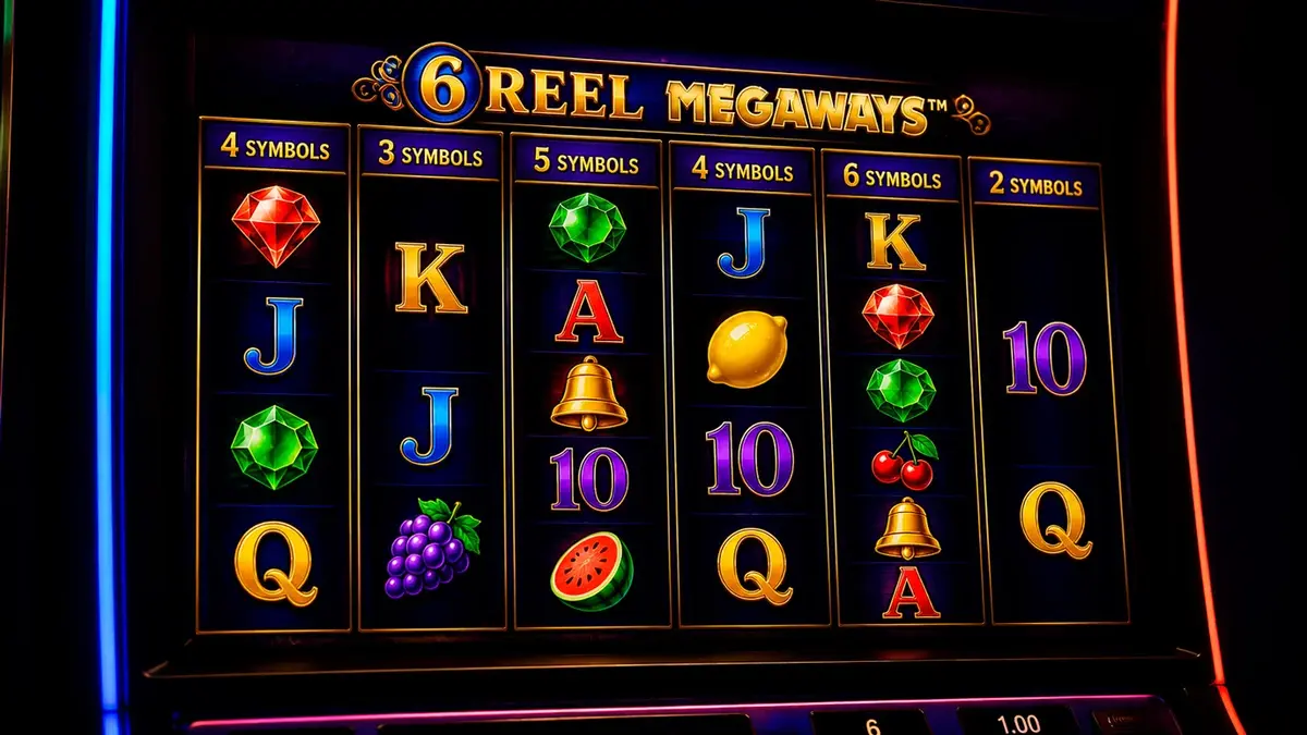 Megaways slot engine showing variable reel symbols and multiple ways to win