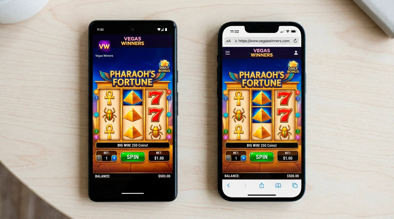 Side-by-side comparison of native casino app and mobile browser experience