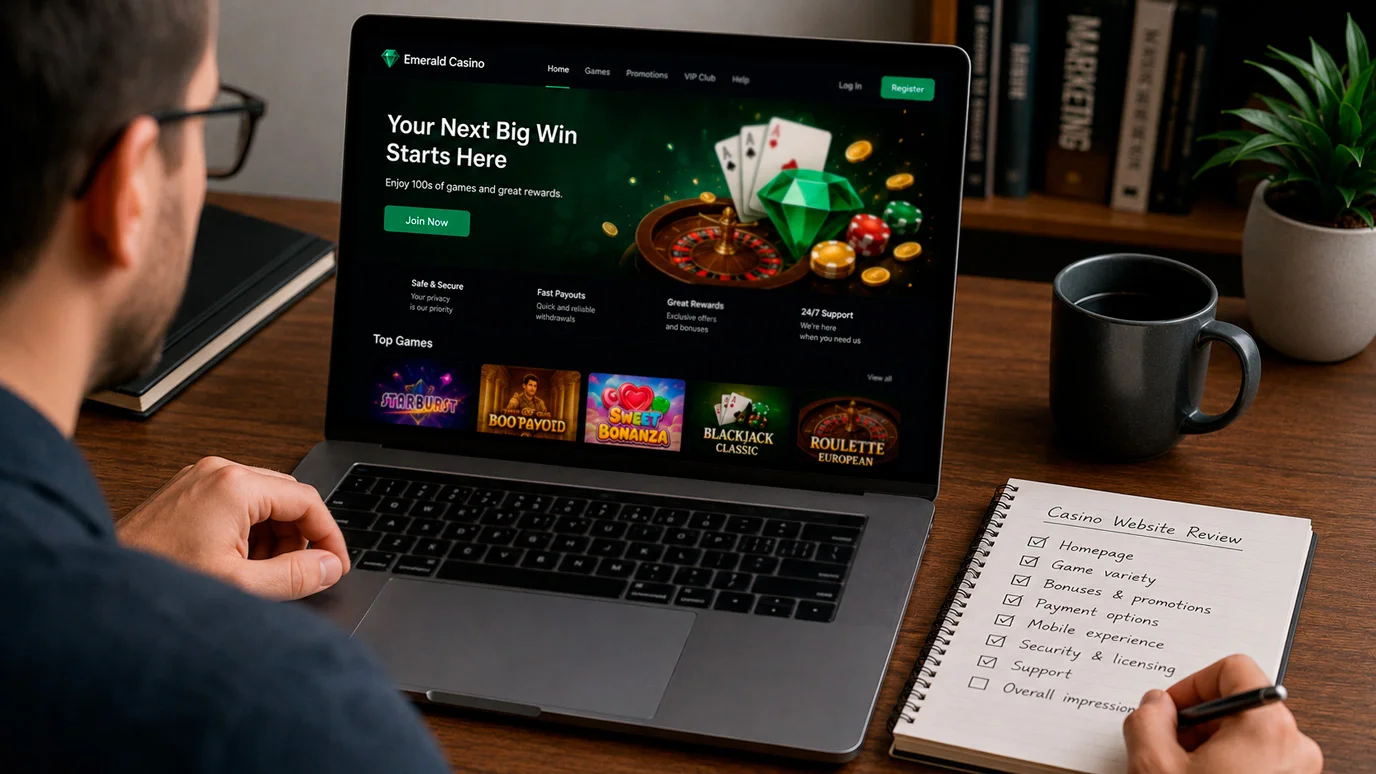 Analyst evaluating a newly launched UK casino site on laptop