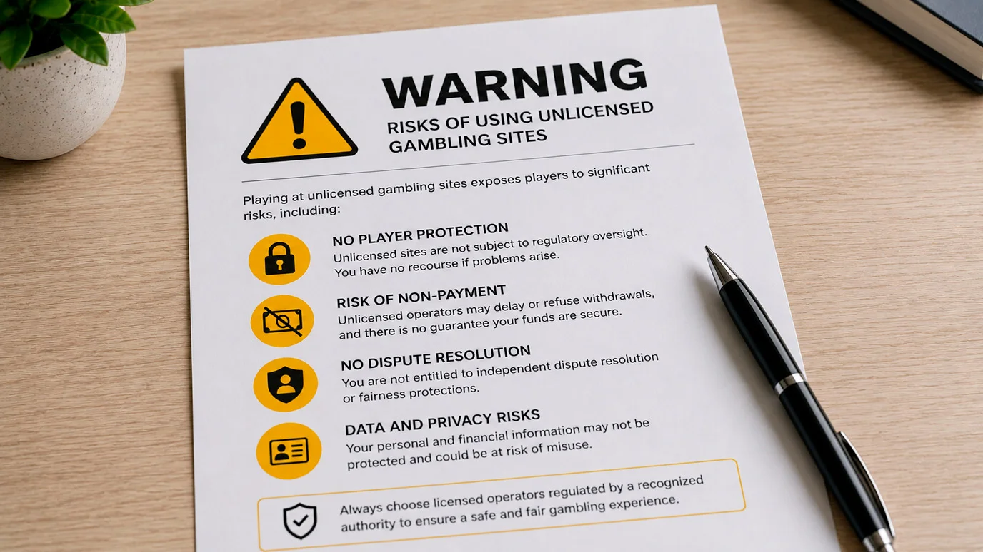 Warning notice about risks of playing at non-UK-licensed online casino sites