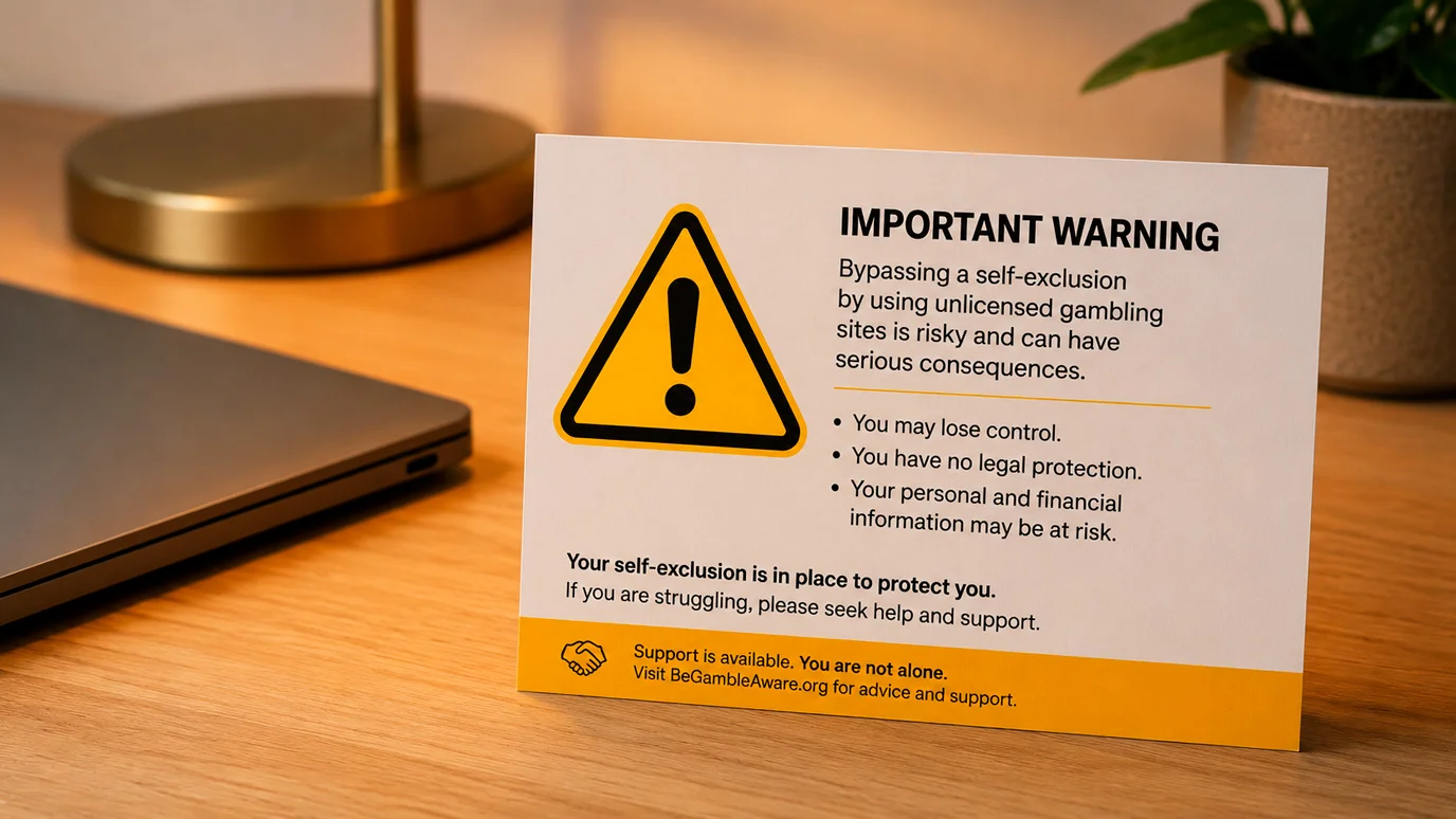 Warning visual about risks of accessing offshore gambling sites during GAMSTOP exclusion