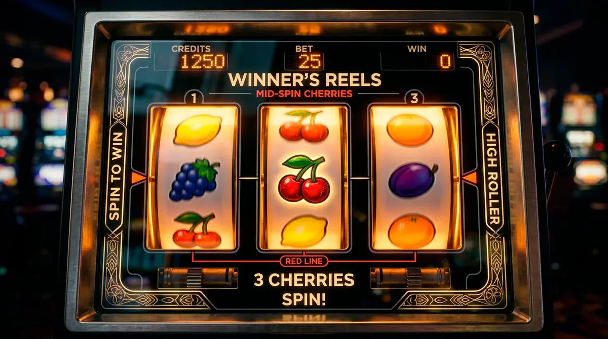 UK online slot machine reels displaying game mechanics with RTP and stake limit information