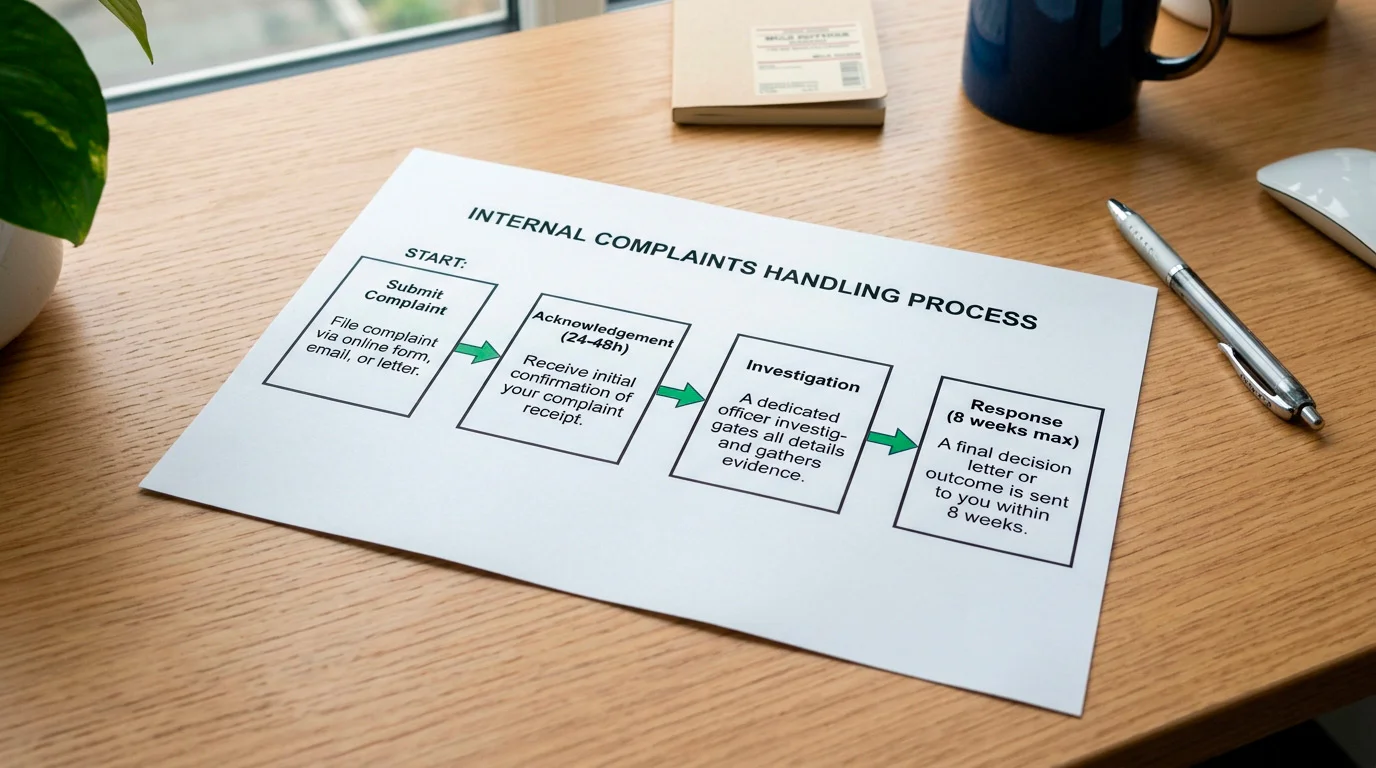 Flowchart showing the operator's internal complaints process from submission to response