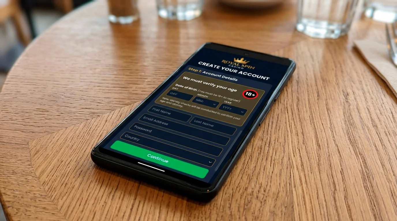 Age verification gateway screen at a UK online casino during registration
