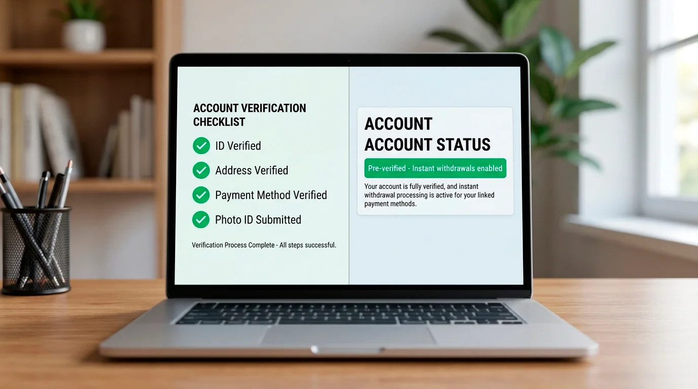 Player completing casino account pre-verification to enable instant withdrawals