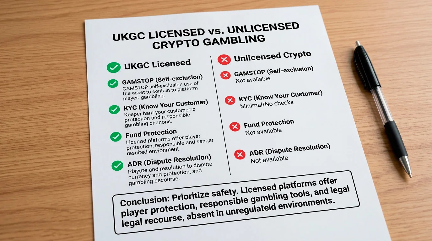 Visual comparison between regulated UK casino options and unregulated crypto alternatives