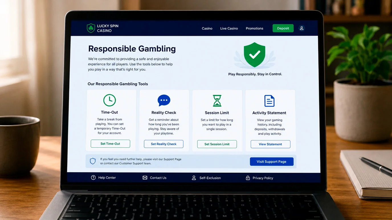 UK casino responsible gambling tools dashboard showing available player protection features