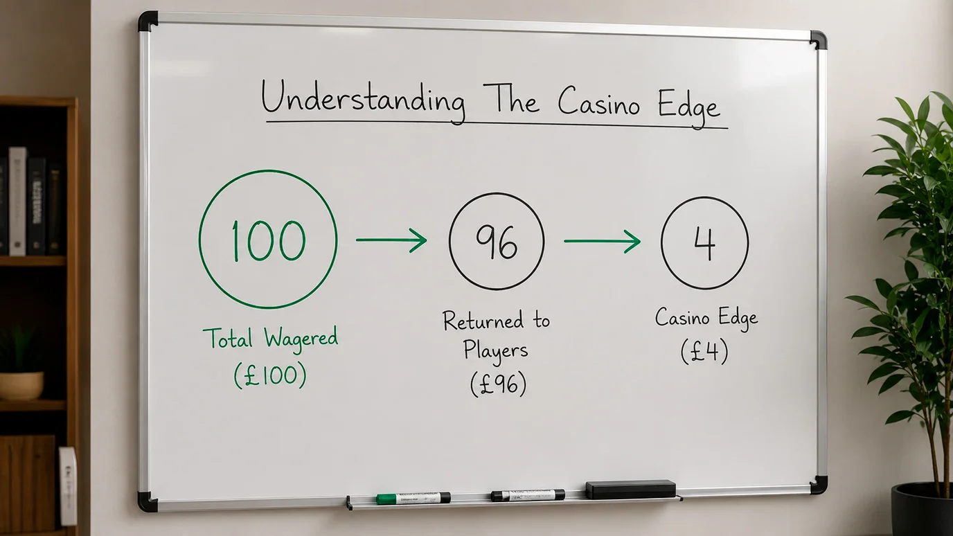 Visual explaining the return to player concept in casino games using simple graphics