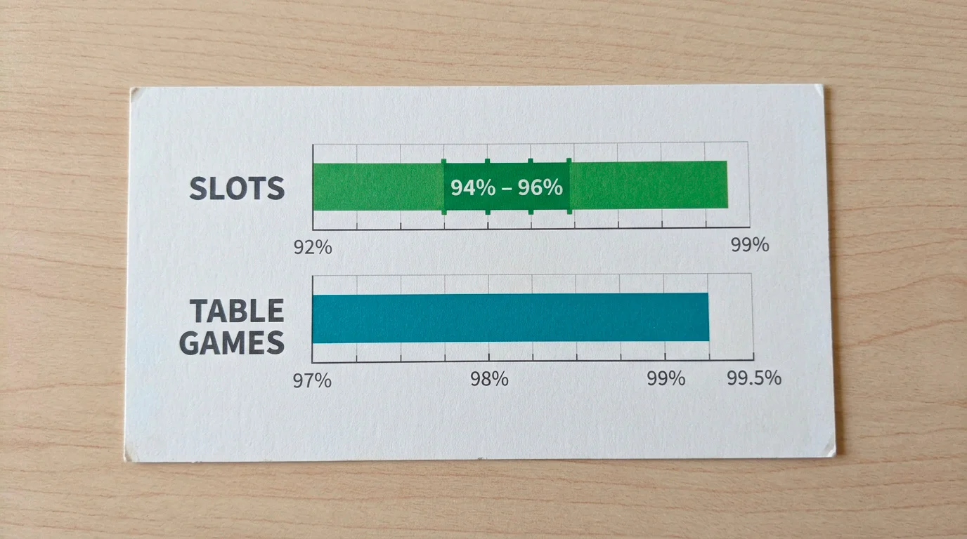 Comparison visual of typical RTP ranges for slots versus table games at UK casinos