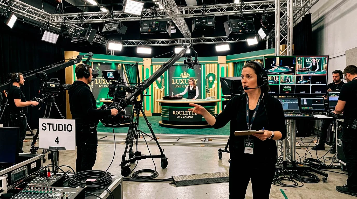 Behind-the-scenes view of live casino game show production quality and setup