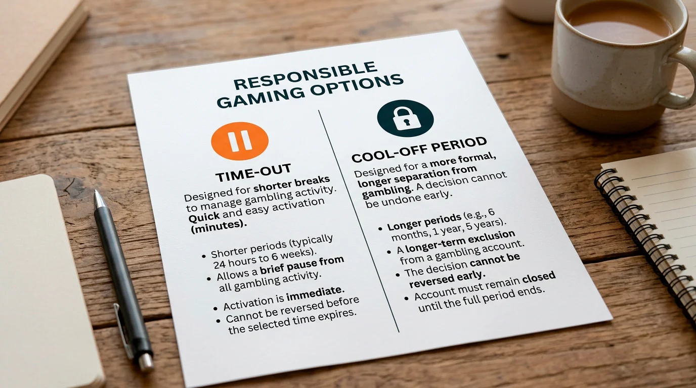 Diagram explaining the difference between time-out and cool-off periods at UK casinos