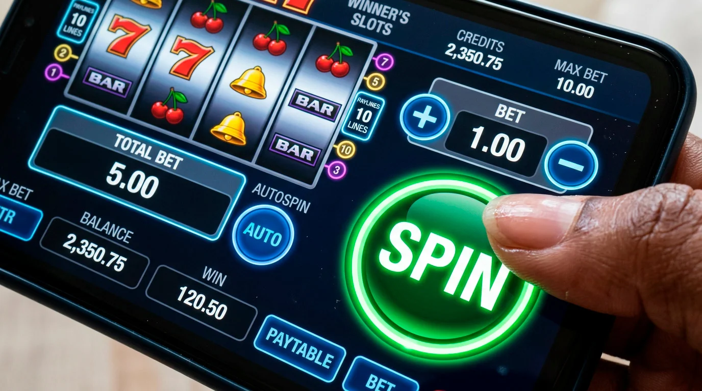 Close-up of touch-optimised slot game controls on a smartphone screen