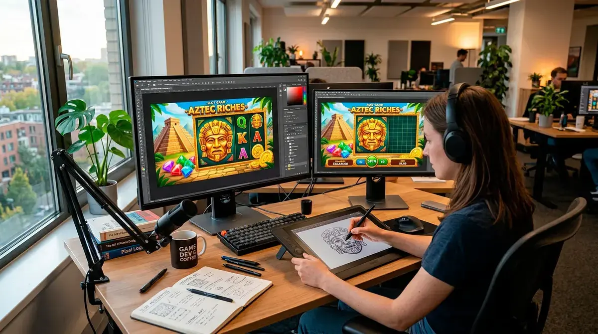 Major UK-licensed slot provider game development studio workspace