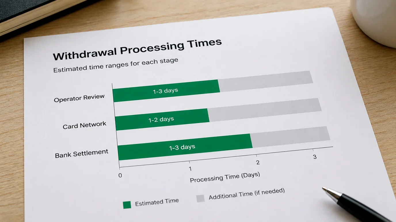 Chart comparing realistic debit card withdrawal processing times at UK casinos